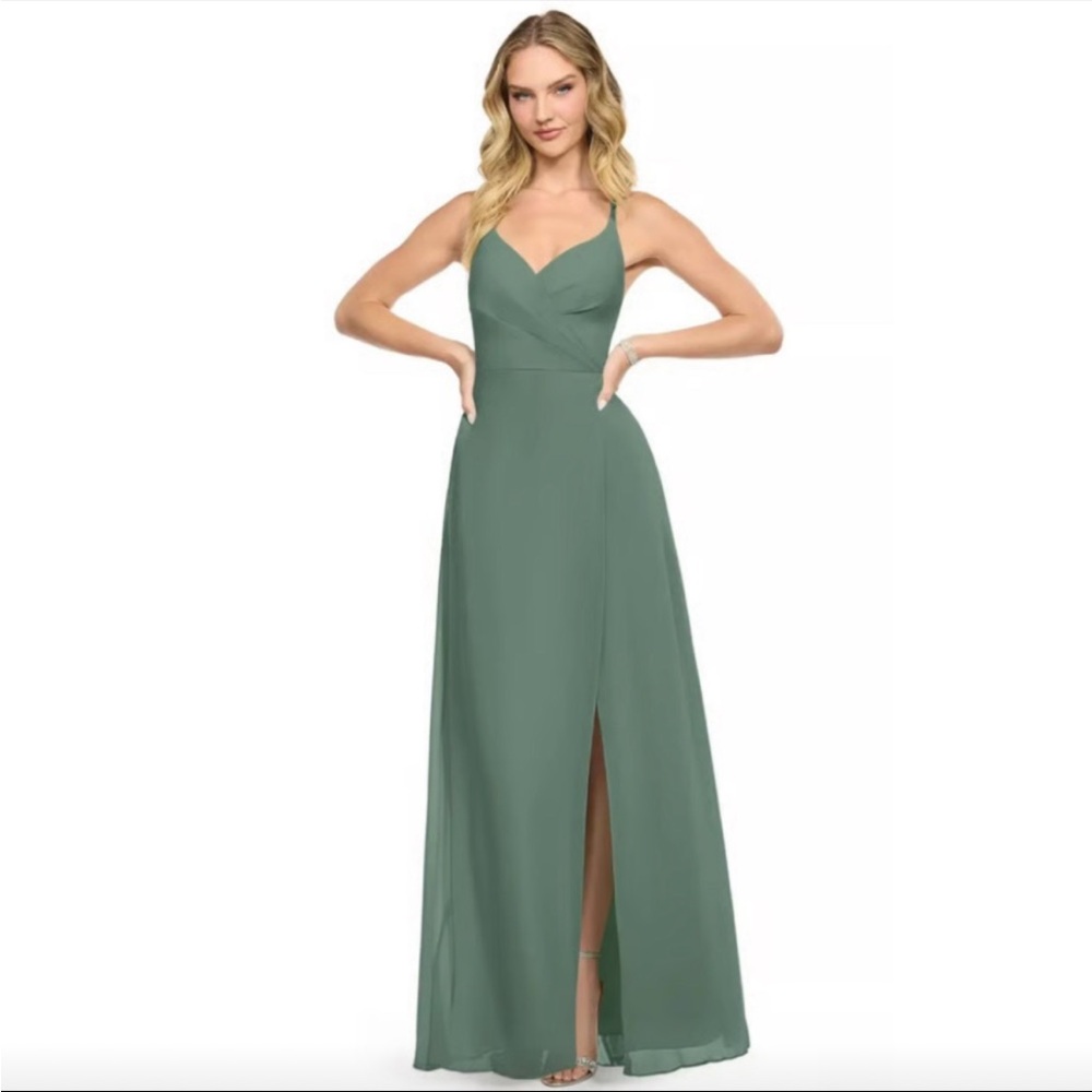 Azazie Davis Eucalyptus A Line Spaghetti Strap Bridesmaid Dress Size A16